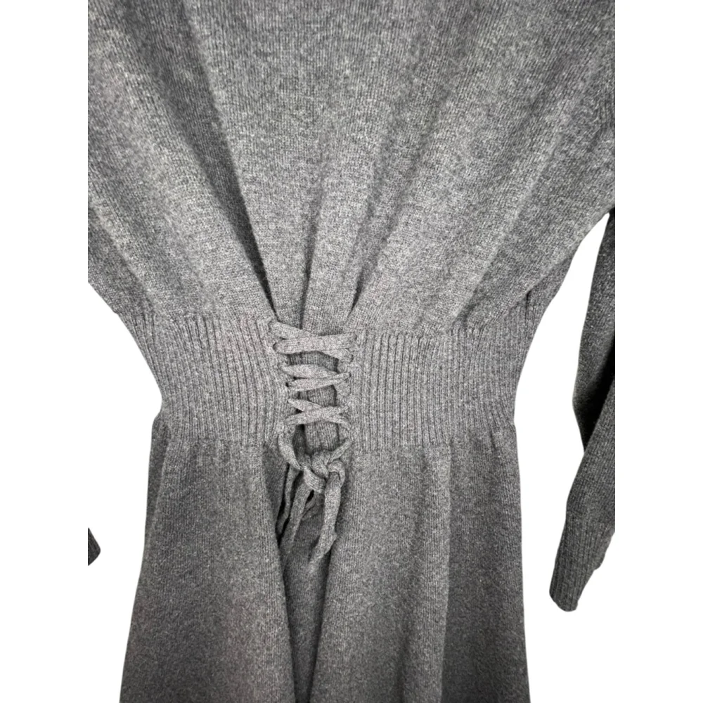 Torrid Grey Long Sleeve A-Line Sweater Dress With Lace Up Waist